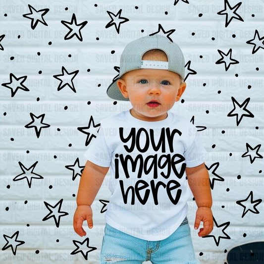 WHITE UNBRANDED TODLER T-SHIRT MODELED BOY KIDS MOCK