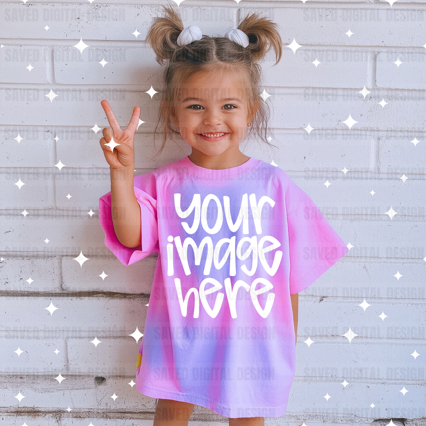 PINK PURPLE TIE DYE UNBRANDED TODLER T-SHIRT MODELED GIRL KIDS MOCK