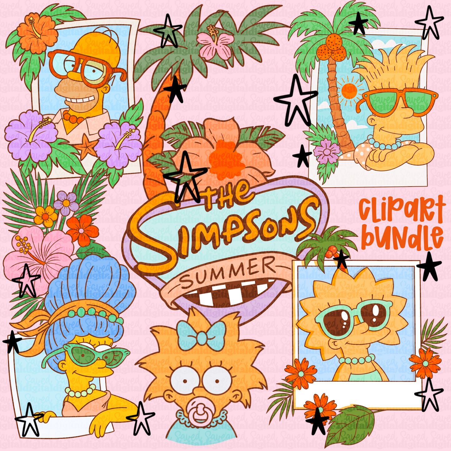 CLIPART BUNDLE SIM SUMMER - 8 PIECES, 16 TOTAL WITH COLOR CHANGES