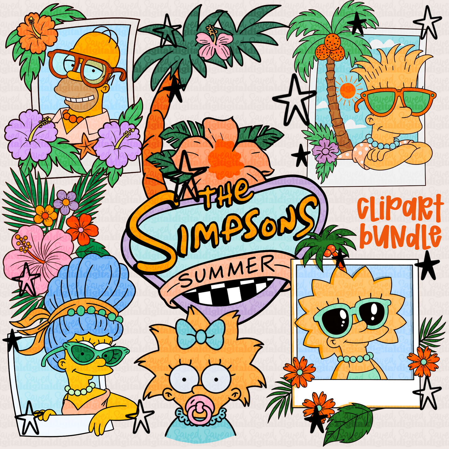 CLIPART BUNDLE SIM SUMMER - 8 PIECES, 16 TOTAL WITH COLOR CHANGES