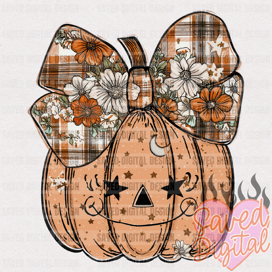 PUMPKIN FLORAL PLAID BOW