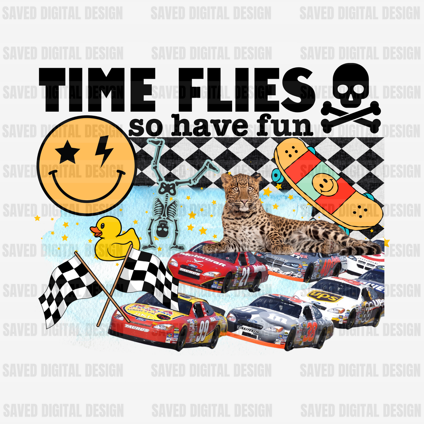 TIME FLIES SO HAVE FUN KID COLLAGE BLACK + WHITE VERSION INCLUDED
