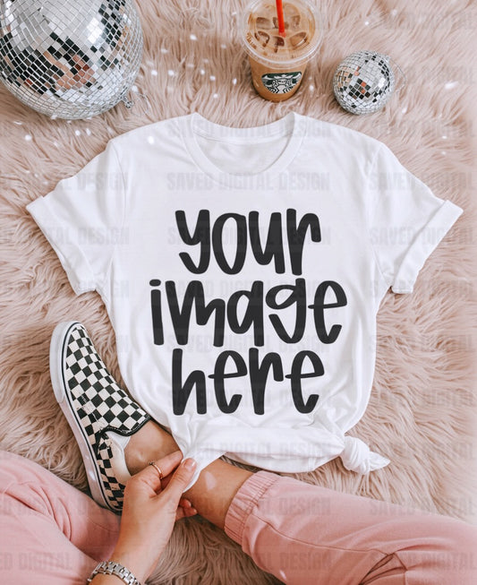 GILDAN WHITE FLAT LAY TEE MOCK PINK PANTS COFFEE