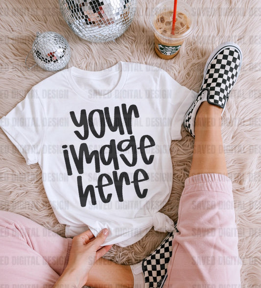 GILDAN WHITE FLAT LAY TEE MOCK PINK PANTS COFFEE