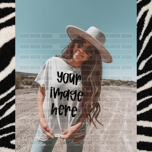 UNBRANDED WHITE T-SHIRT MODELED MOCK OUTSIDE