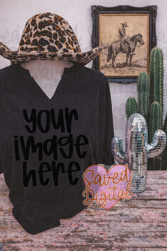 BLACK GILDAN TEE STORE MOCK LEOPARD HAT DISCO CACTUS