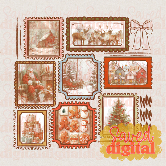 STAMP FRAME COLLAGE - VINTAGE CHRISTMAS [INCLUDES 2 VERSIONS]