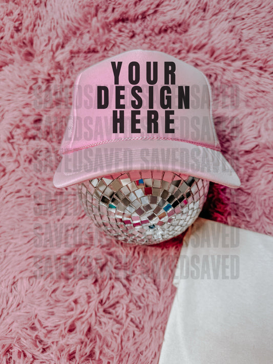PREPPY PINK BUSY PINK TRUCKER CAP MOCK UP