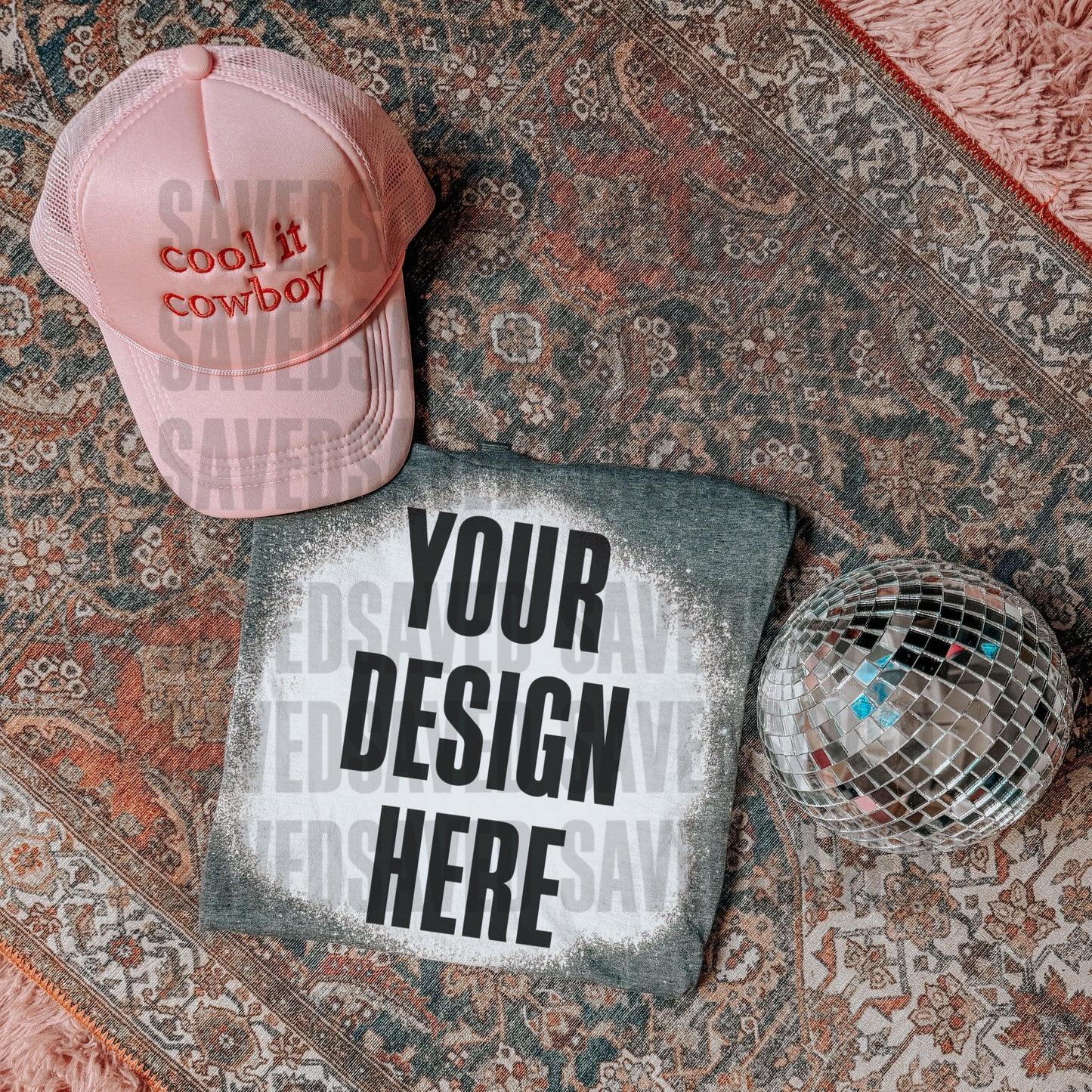 PREPPY PINK BUSY BLEACHED TEE MOCK UP
