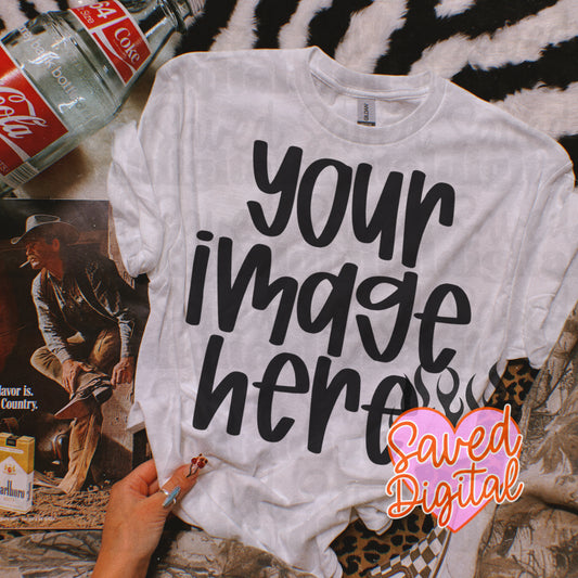 WHITE GILDAN FLAT LAY T-SHIRT MOCK EDGY WESTERN