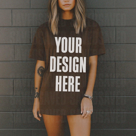 GILDAN BROWN TEE MOCK