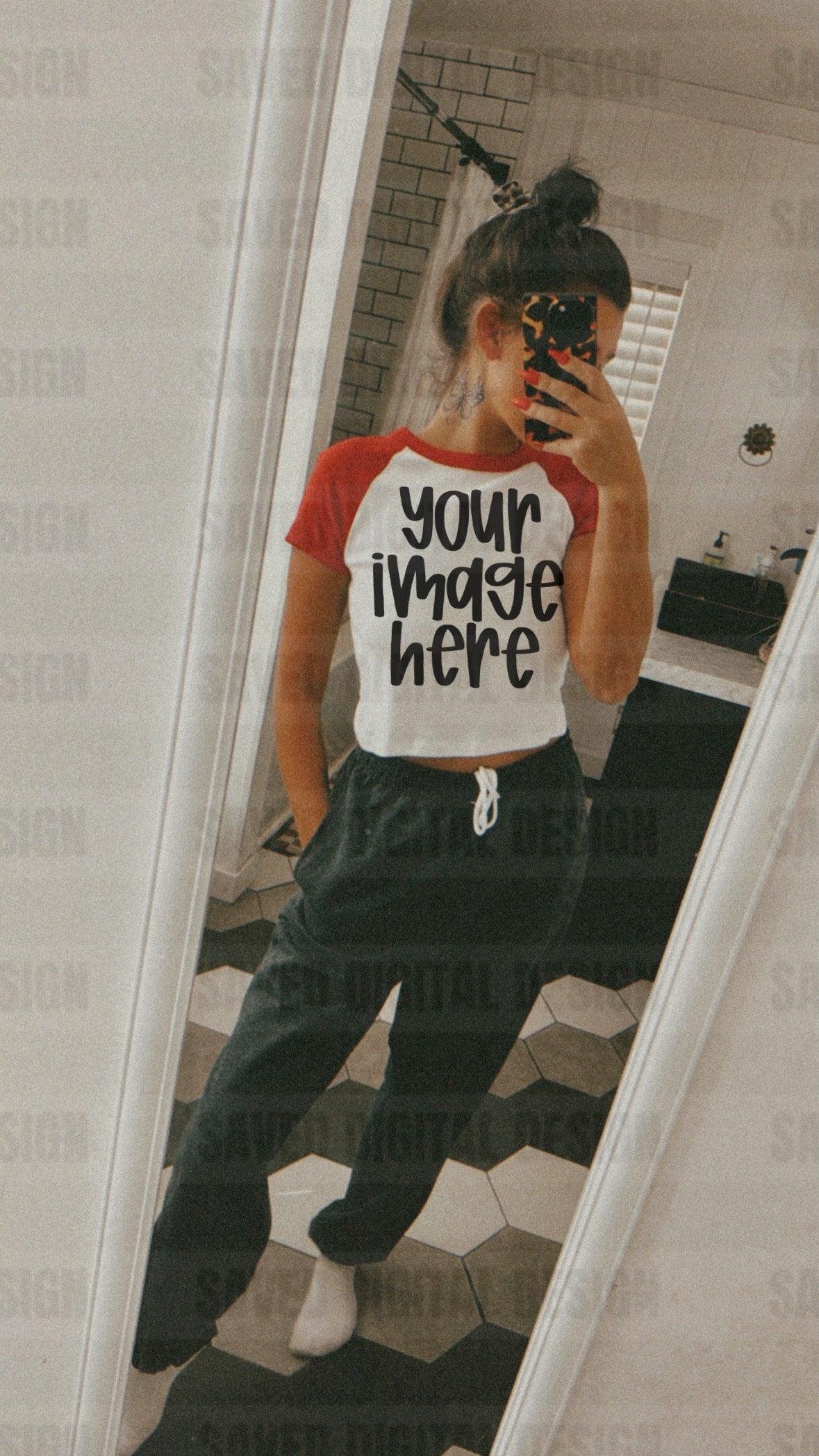 REAL LIFE MOCK: UNBRANDED CROPPED WHITE/RED BABY TEE