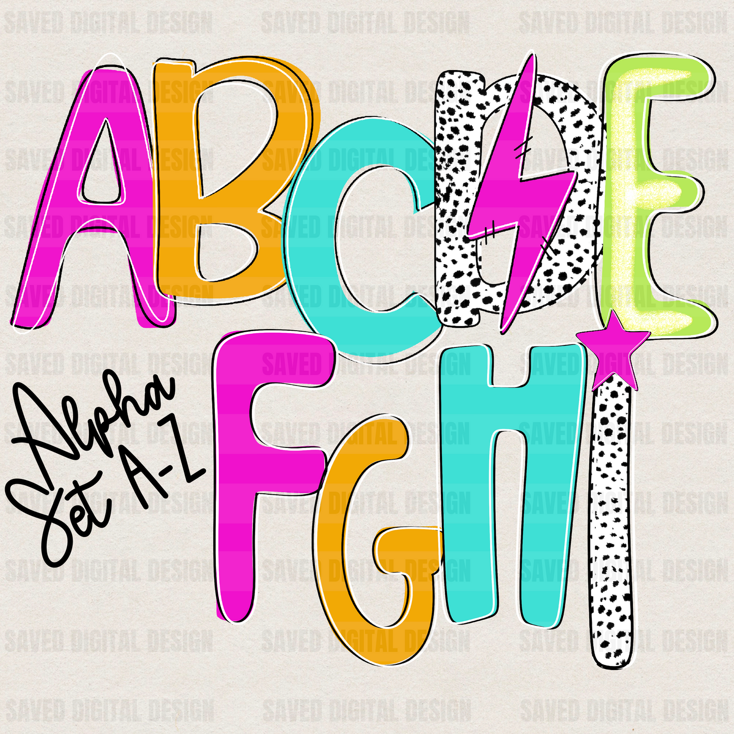 PREPPY NEON ALPHA SET A-Z