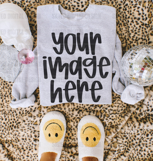 GILDAN ASH FLAT LAY SWEATSHIRT MOCK LEOPARD HAPPY SLIPPERS