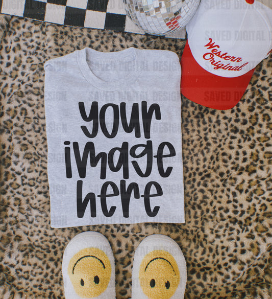 GILDAN ASH FLAT LAY TEE MOCK LEOPARD HAPPY SLIPPERS
