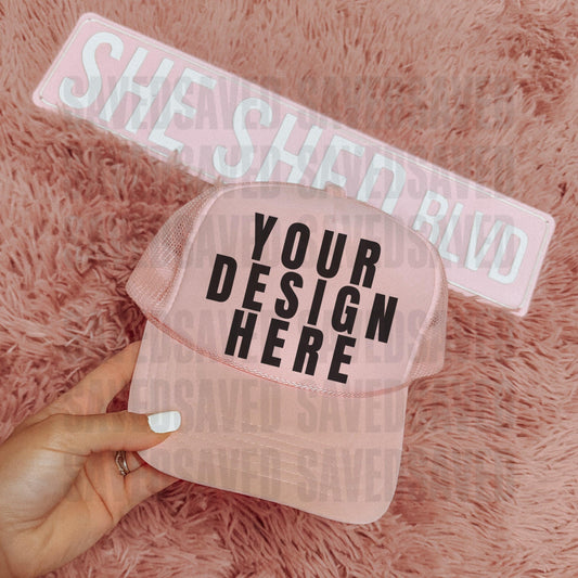 SHE SHED PINK TRUCKER CAP MOCK
