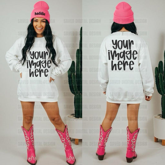 GILDAN WHITE SWEATSHIRT FRONT & BACK MOCK