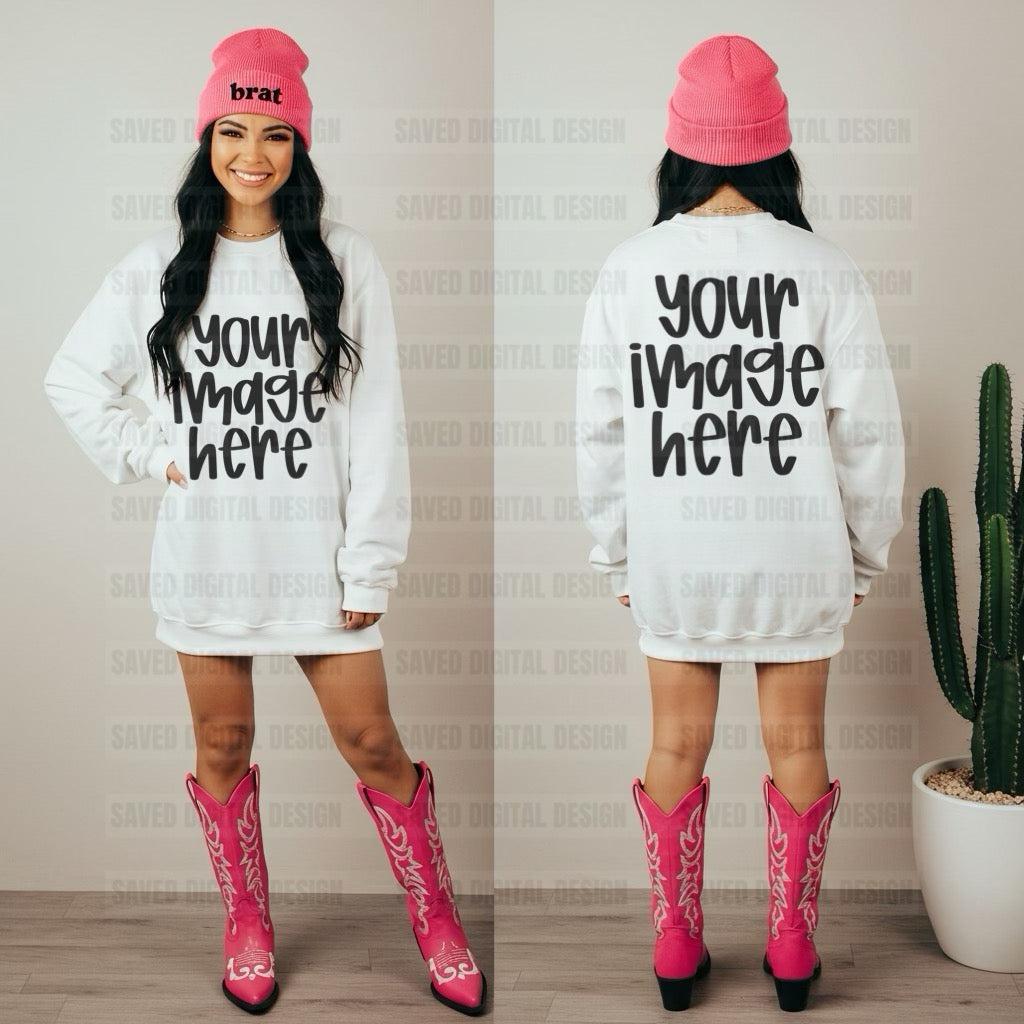 GILDAN WHITE SWEATSHIRT FRONT & BACK MOCK