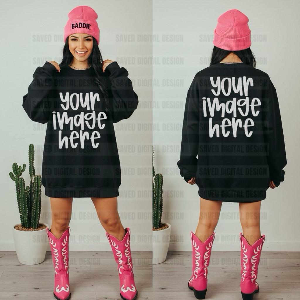 GILDAN BLACK SWEATSHIRT FRONT & BACK MOCK