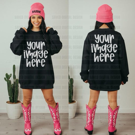 GILDAN BLACK SWEATSHIRT FRONT & BACK MOCK