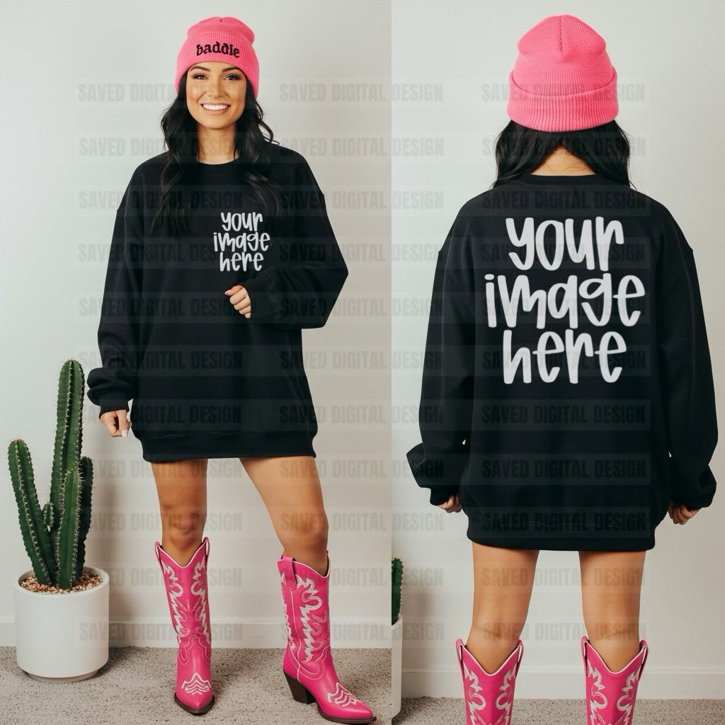GILDAN BLACK SWEATSHIRT FRONT & BACK MOCK