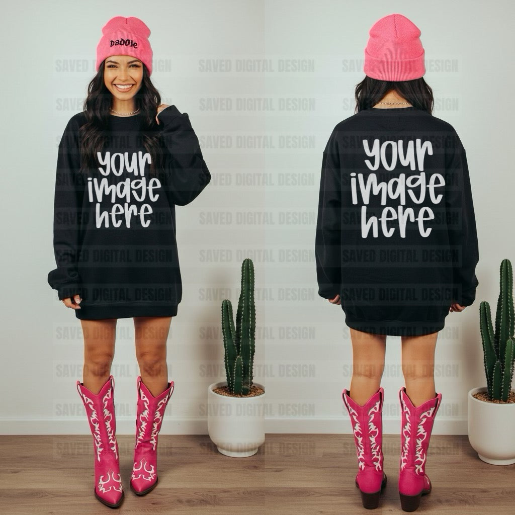 GILDAN BLACK SWEATSHIRT FRONT & BACK MOCK