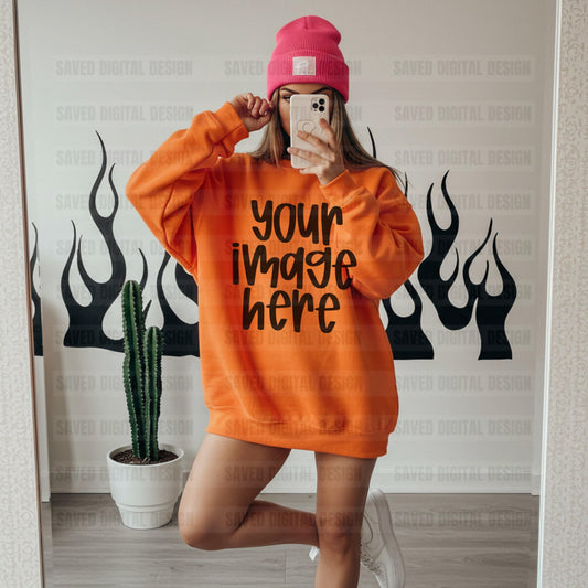 GILDAN ORANGE SWEATSHIRT MOCK