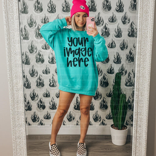 GILDAN TURQUOISE SWEATSHIRT MOCK