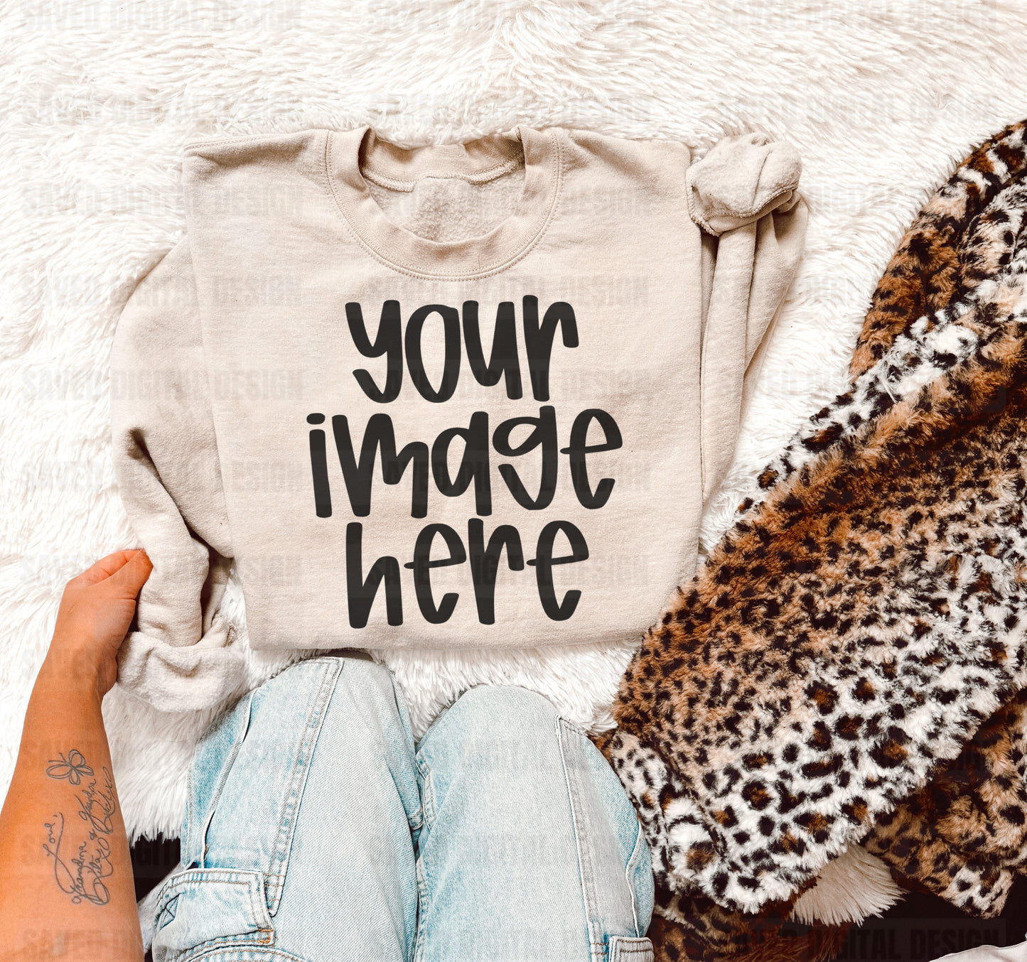 SAND UNBRANDED SWEATSHIRT FLAT LAY LEOPARD MOCK
