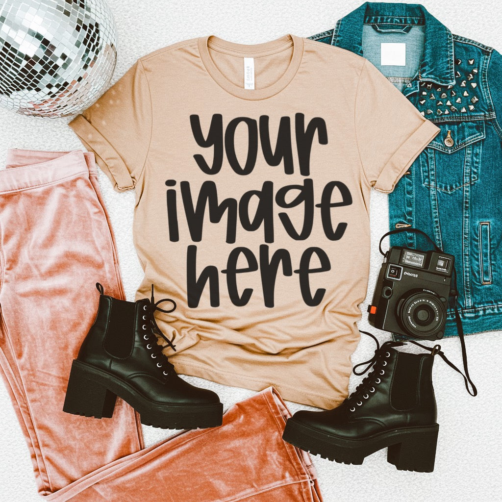 SAND UNBRANDED T-SHIRT FLAT LAY PREPPY DISCO MOCK