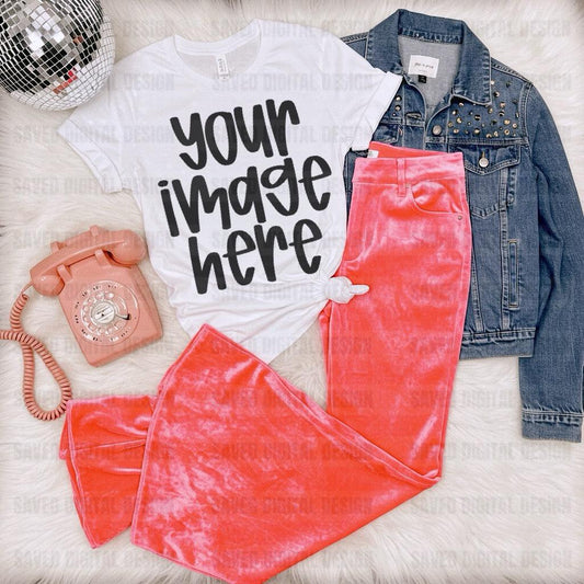 WHITE UNBRANDED T-SHIRT FLAT LAY PREPPY DISCO MOCK
