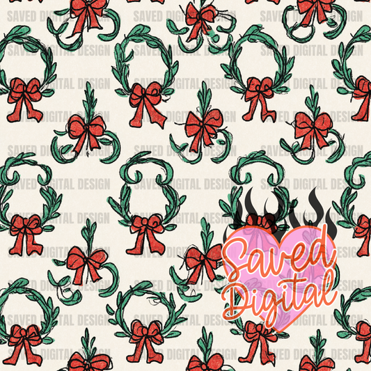 DOODLED WREATH SEAMLESS - VINTAGE CHRISTMAS