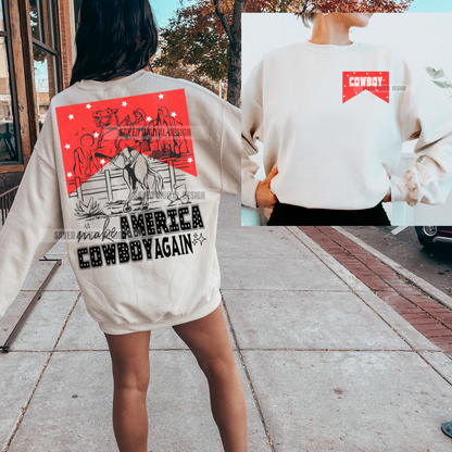 MAKE AMERICA COWBOY AGAIN FRONT + BACK DISTRESSED PNG