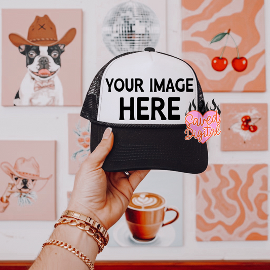 BLACK & WHITE TRUCKER CAP MOCK
