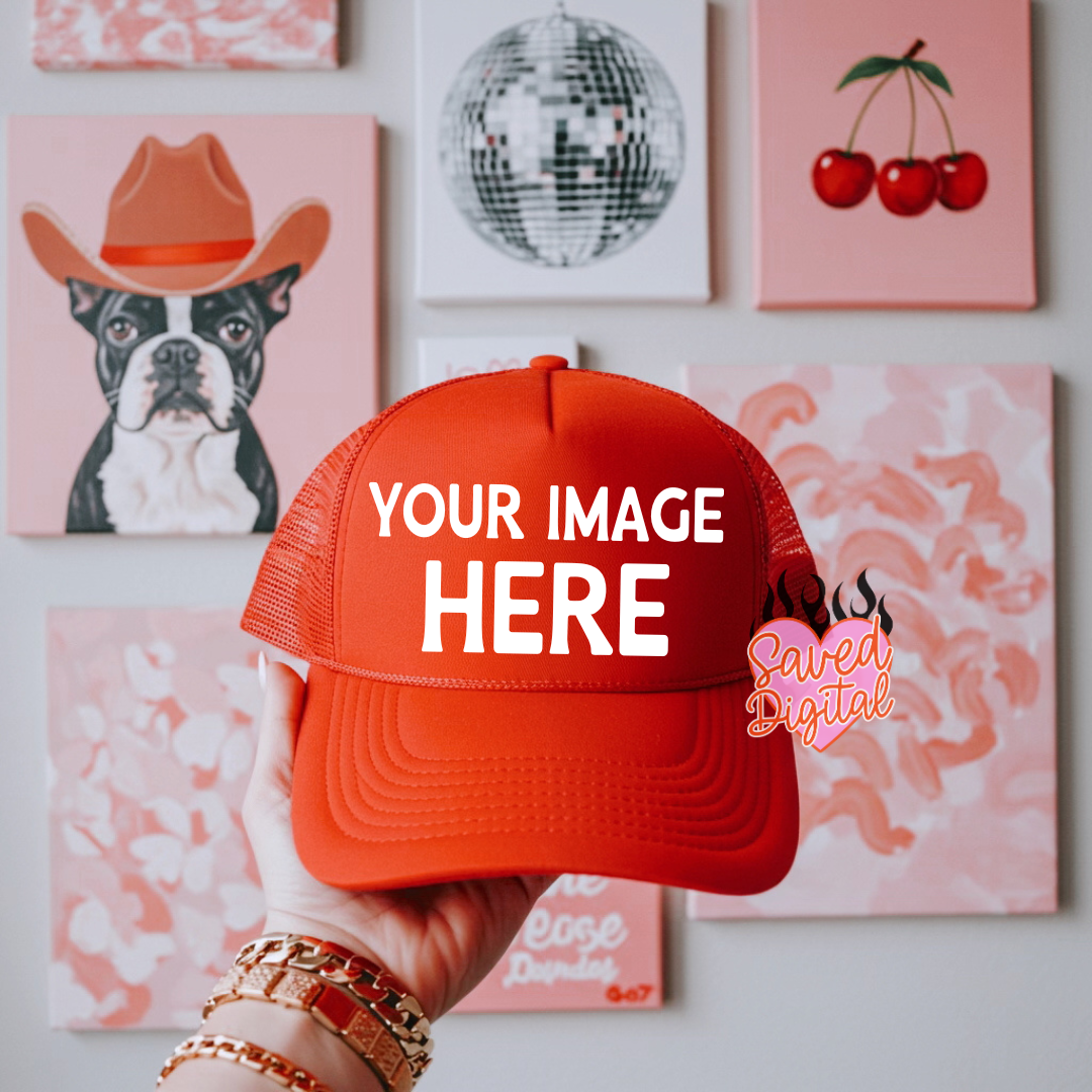 RED TRUCKER CAP MOCK