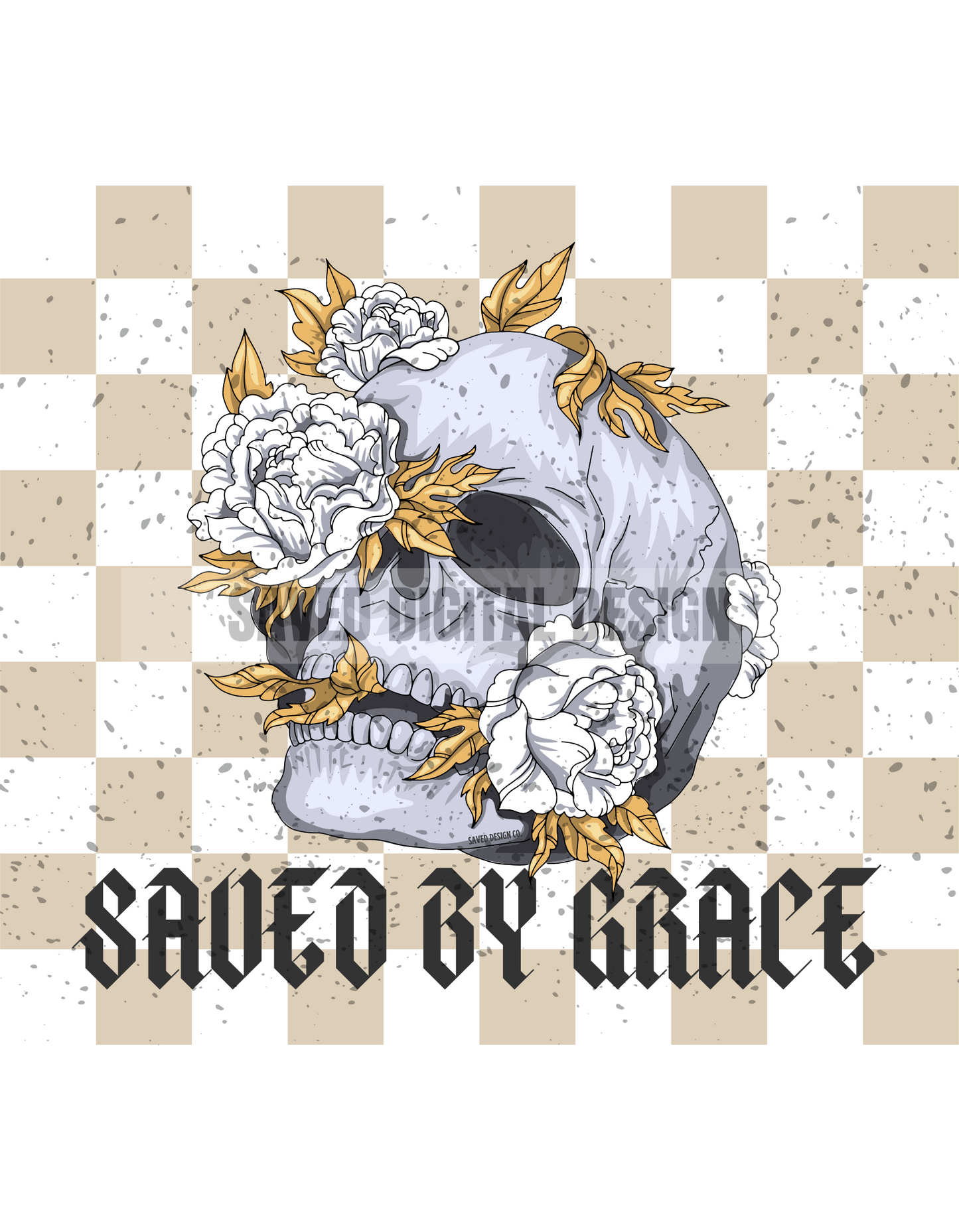 SAVED BY GRACE FLOWER SKULL PNG