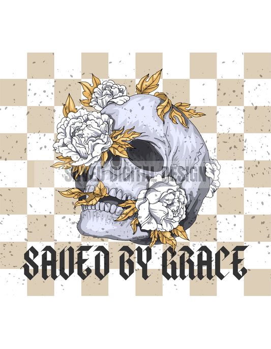 SAVED BY GRACE FLOWER SKULL PNG