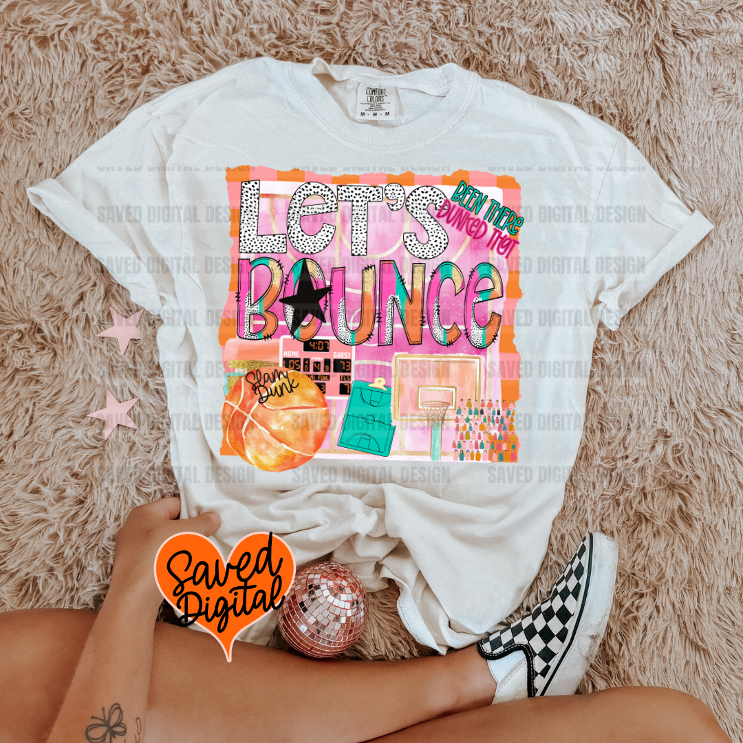 LET'S BOUNCE PREPPY BASKETBALL WATERCOLOR PNG