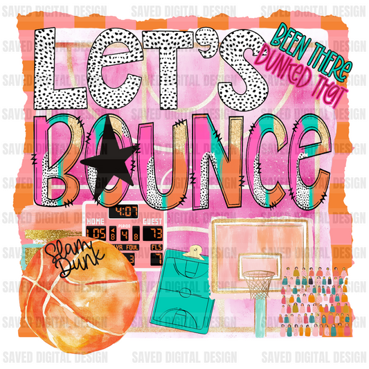 LET'S BOUNCE PREPPY BASKETBALL WATERCOLOR PNG
