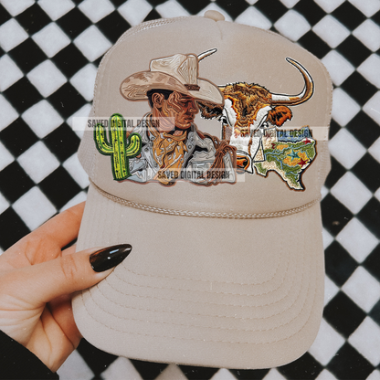 TEXAS COWBOY FAUX HAT PATCH CLUSTER PNG