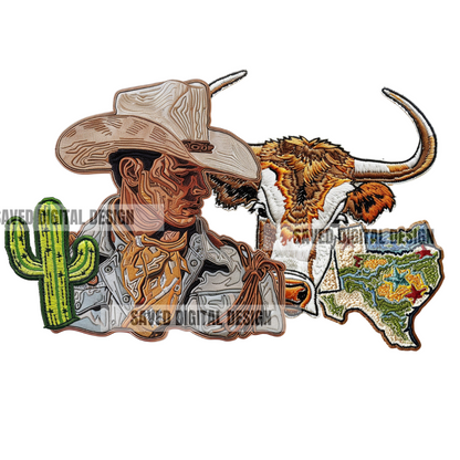 TEXAS COWBOY FAUX HAT PATCH CLUSTER PNG