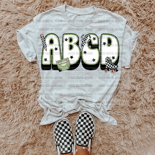 BACK TO SCHOOL ABCD GREEN CHECKERED EDGY PNG