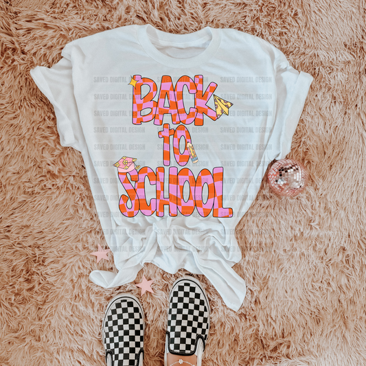 BACK TO SCHOOL PINK CHECKERED DOODLE PNG