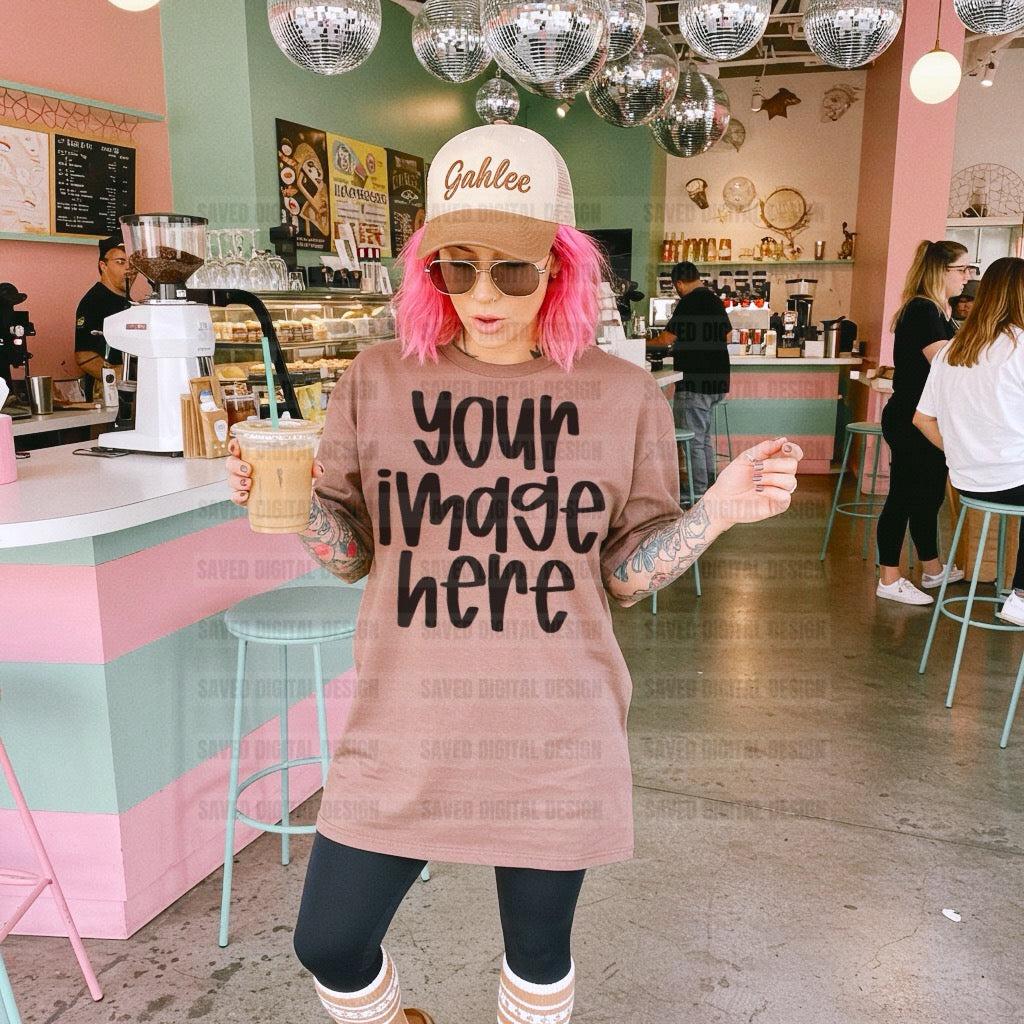 UNBRANDED BROWN TEE COFFEE SHOP MOCK