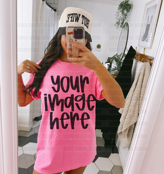COMFORT COLOR HOT PINK MODEL TEE MOCK