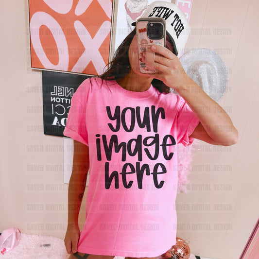 COMFORT COLOR HOT PINK MODEL TEE MOCK