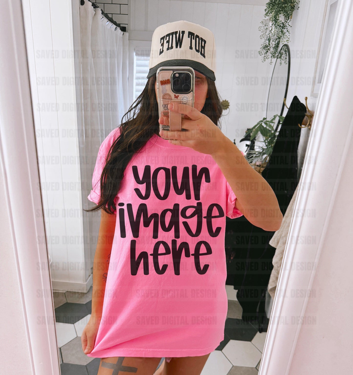 COMFORT COLOR HOT PINK MODEL TEE MOCK