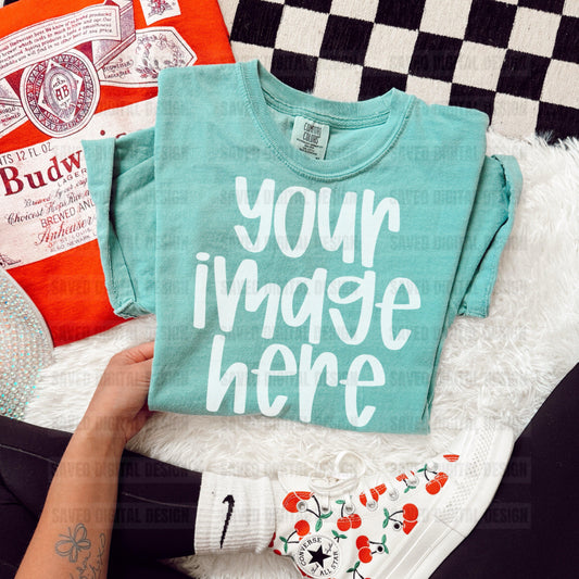 CHALKY MINT COMFORT COLOR T-SHIRT FLAT LAY MOCK BUD SWEATSHIRT