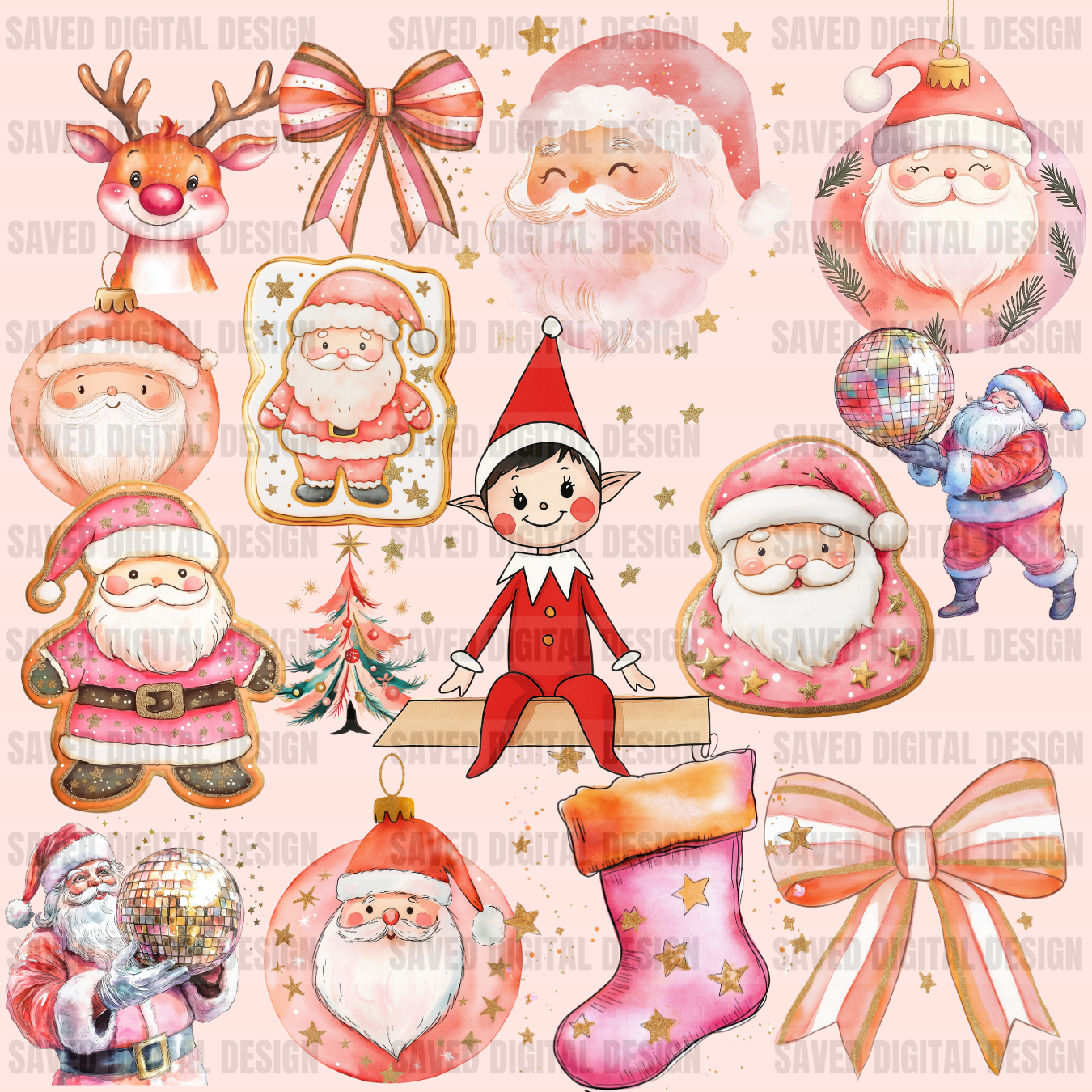 STAR CHRISTMAS WATERCOLOR CLIP ART BUNDLE OF 15