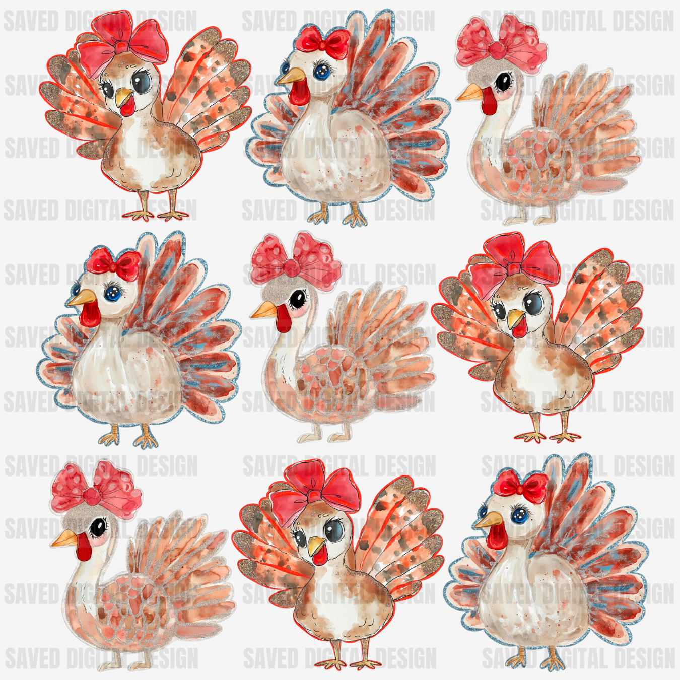 COQUETTE WATERCOLOR GLITTER TURKEY COLLAGE